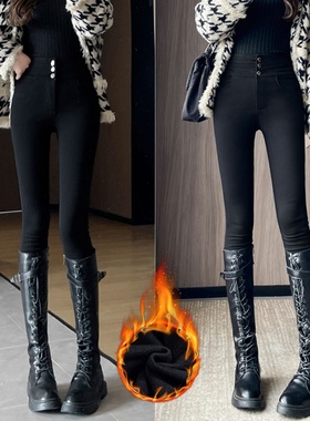 黑色加绒身牛仔裤女2025新款冬季保暖棉裤高腰弹力显瘦铅笔小脚裤