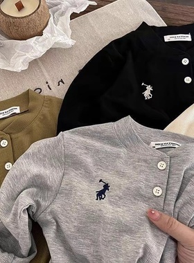 小布熊男童春秋长袖polo领T恤25新品宝宝秋季韩版纯色树叶打底衫