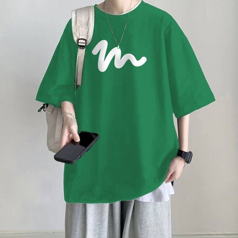 t恤男士百搭夏季纯棉半袖宽松港风ins韩版大码200斤五分袖上衣服