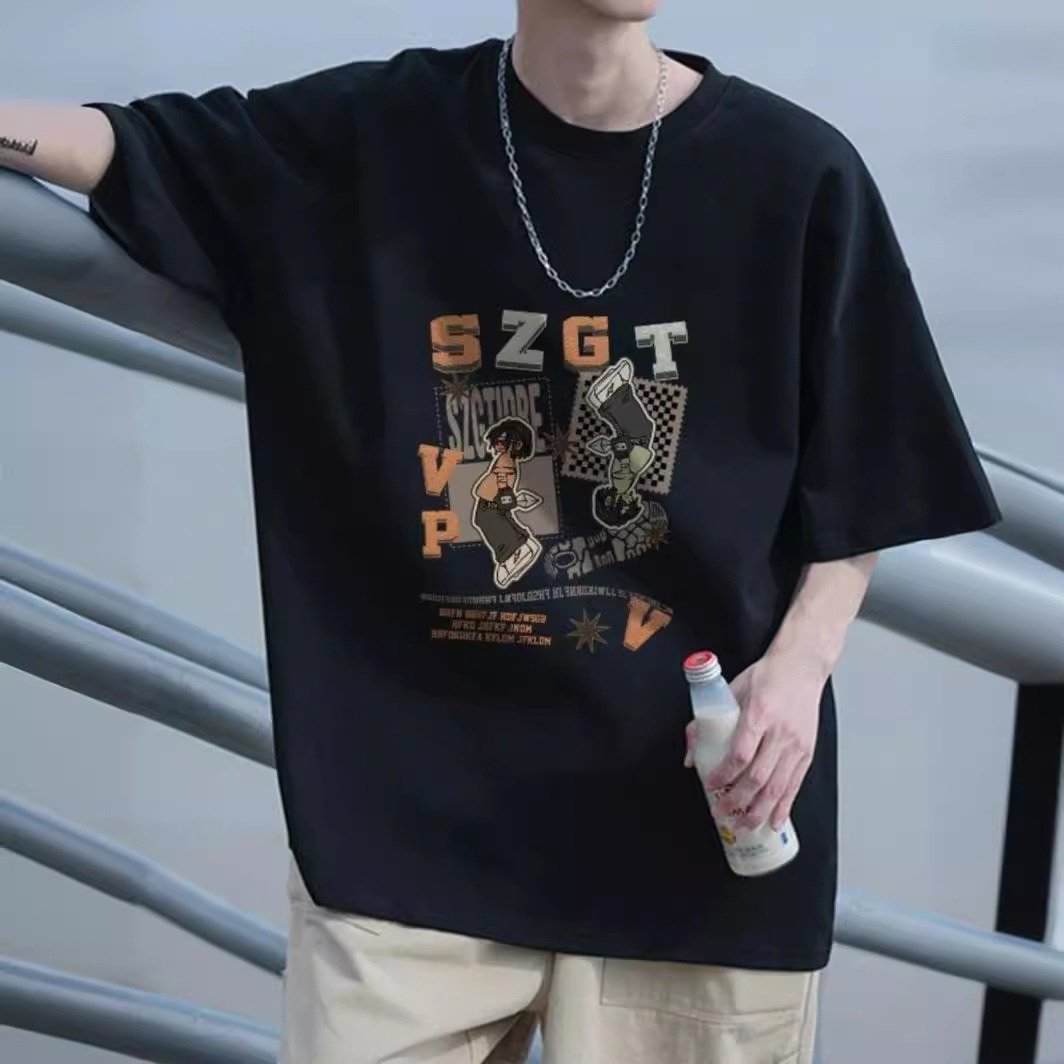 100%纯棉美式重磅短袖男款夏季复古oversize大码宽松t恤潮牌上衣