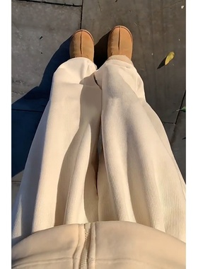 白色山本裤女秋冬季新款小个子休闲宽松灯芯绒阔腿裤垂感加绒裤子