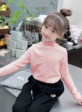 男童半高领德绒儿童女装新款修身女童2025简约秋冬季休闲长袖T恤