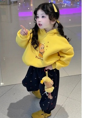 【小布熊】2025冬季新款洋气男女宝宝萌连帽卫衣加绒卫裤套装跨境