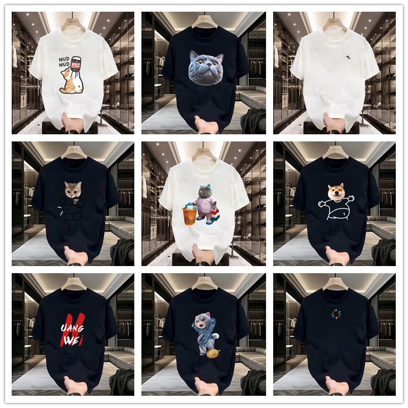 T恤男潮牌网红款2025新款男士宽松大码运动圆领印花运动打底上衣t