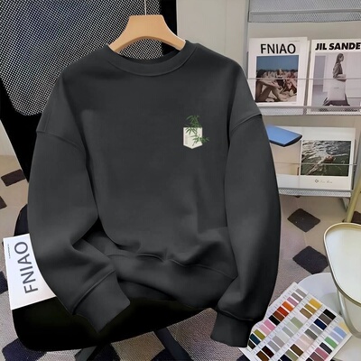 重磅纯棉卫衣男士宽松外套圆领无帽套头加绒秋季保暖青少年上衣潮