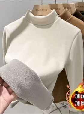 2025秋冬季儿童加绒加厚德绒打底衫男女童半高领卡通印花长袖T恤