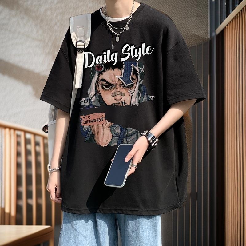 美式高街半袖潮牌潮流男装100%纯棉短袖T恤衫宽松大码T恤夏季衣服