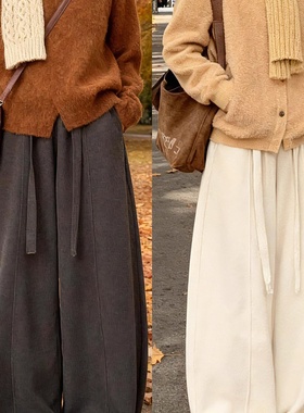 灯芯绒弯刀裤子女2025新款秋冬灰色加绒加厚小个子显瘦阔腿冬裤