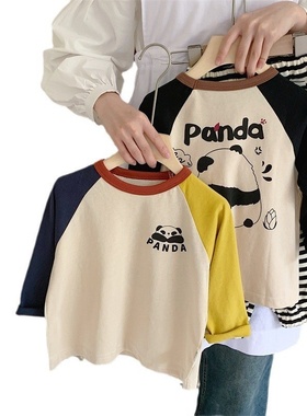 小布熊男童全棉长袖t恤秋装春秋款童装儿童宝宝打底衫秋衣潮