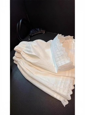 白色蕾丝花边拼接休闲短裤女装2025夏季新款宽松百搭家居阔腿裤潮