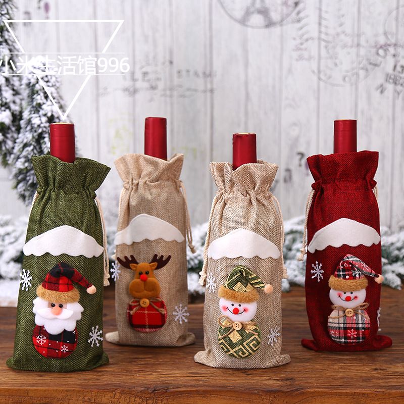 Linen Doll Wine Bottle Set Christmas Decorations