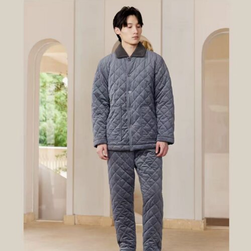男士冬季加绒三层加厚保暖家居服