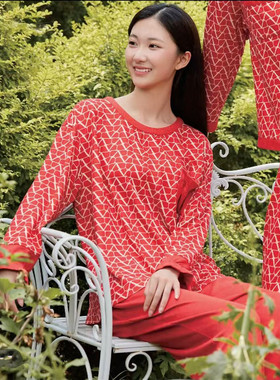 flossy弗劳思女士春秋色织磨毛长袖长裤家居服套装34X262