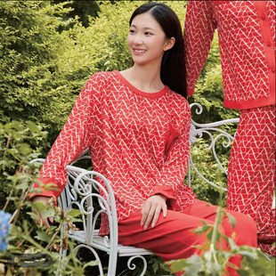 flossy弗劳思女士春秋色织磨毛长袖长裤家居服套装34X262