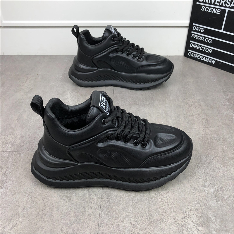 冬季新款男士加绒保暖时尚运动休闲鞋百搭厚底增高老爹鞋潮流男鞋