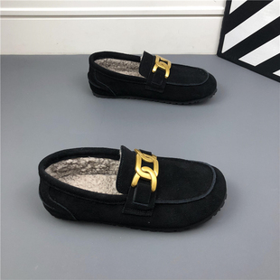 冬季加绒保暖真皮豆豆鞋软底舒适懒人鞋休闲鞋乐福鞋开车鞋潮男鞋