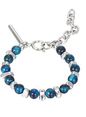 小众设计男女街头百搭蓝色天然石珠子拼接钛钢手链ins个性手饰品