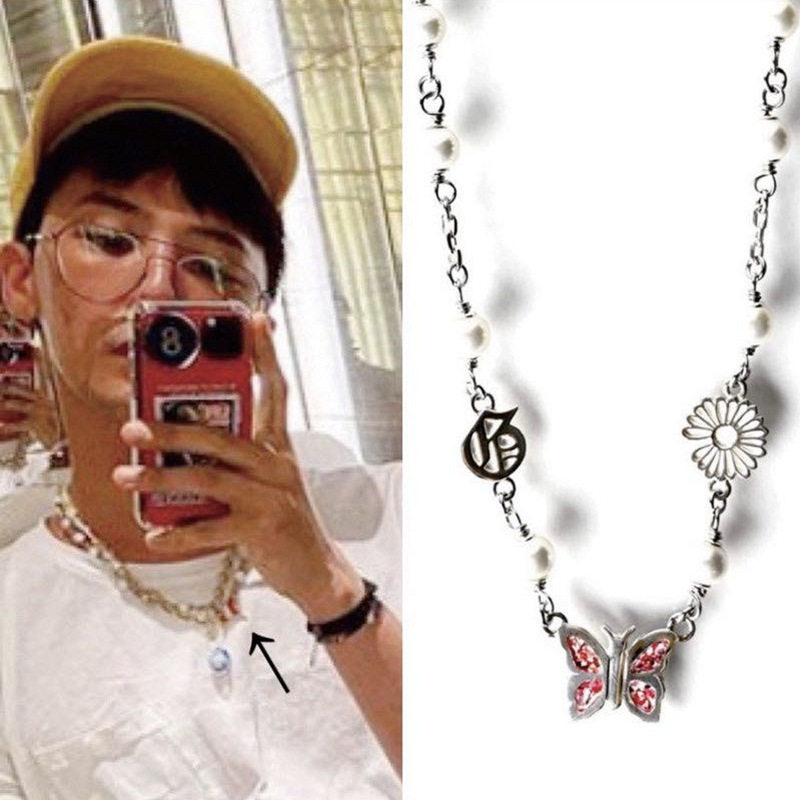 GD权志龙同款珍珠蝴蝶项链 男女个性潮人百搭嘻哈锁骨链蹦迪配饰