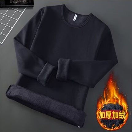 加绒加厚保暖修身圆领打底衫男冬季衣服内搭青年长袖卫衣T恤上衣I