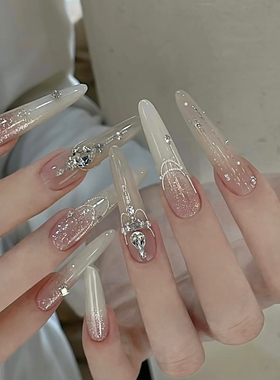 ElsaNail轻奢千金穿戴甲爆闪渐变碎钻拼钢珠爆闪美拉德可拆卸手工