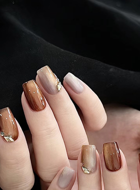 Elsanail秋冬美拉德猫眼短款穿戴甲可拆卸手作高级感小众显白美甲