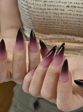 ElsaNail暗葡萄紫渐变小众不撞款色手工定制穿戴甲片美甲片可拆卸