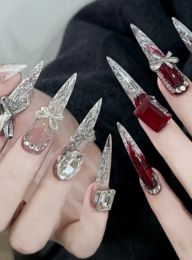 ElsaNail白月光朱砂痣手工穿戴美甲轻奢爆闪长款尖门永存美甲贴片