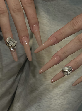 ElsaNail手工穿戴甲新高级温柔裸色长椭圆鸽子蛋美甲新娘简约婚甲