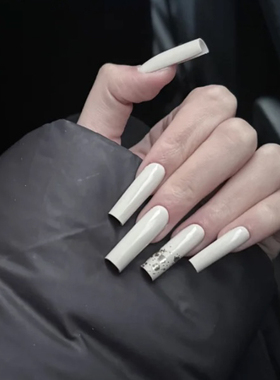 ElsaNail穿戴甲水泥灰白色水管方形直筒美甲贴片成品可拆卸假指甲