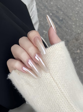 ElsaNail海莉粉乳白渐变珍珠粉手工穿戴甲片可拆卸假指甲美甲贴片