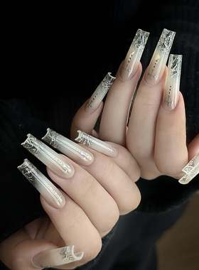 ElsaNail纯手工美甲穿戴甲欧美清冷高级感克手绘罗心琉璃美甲贴片