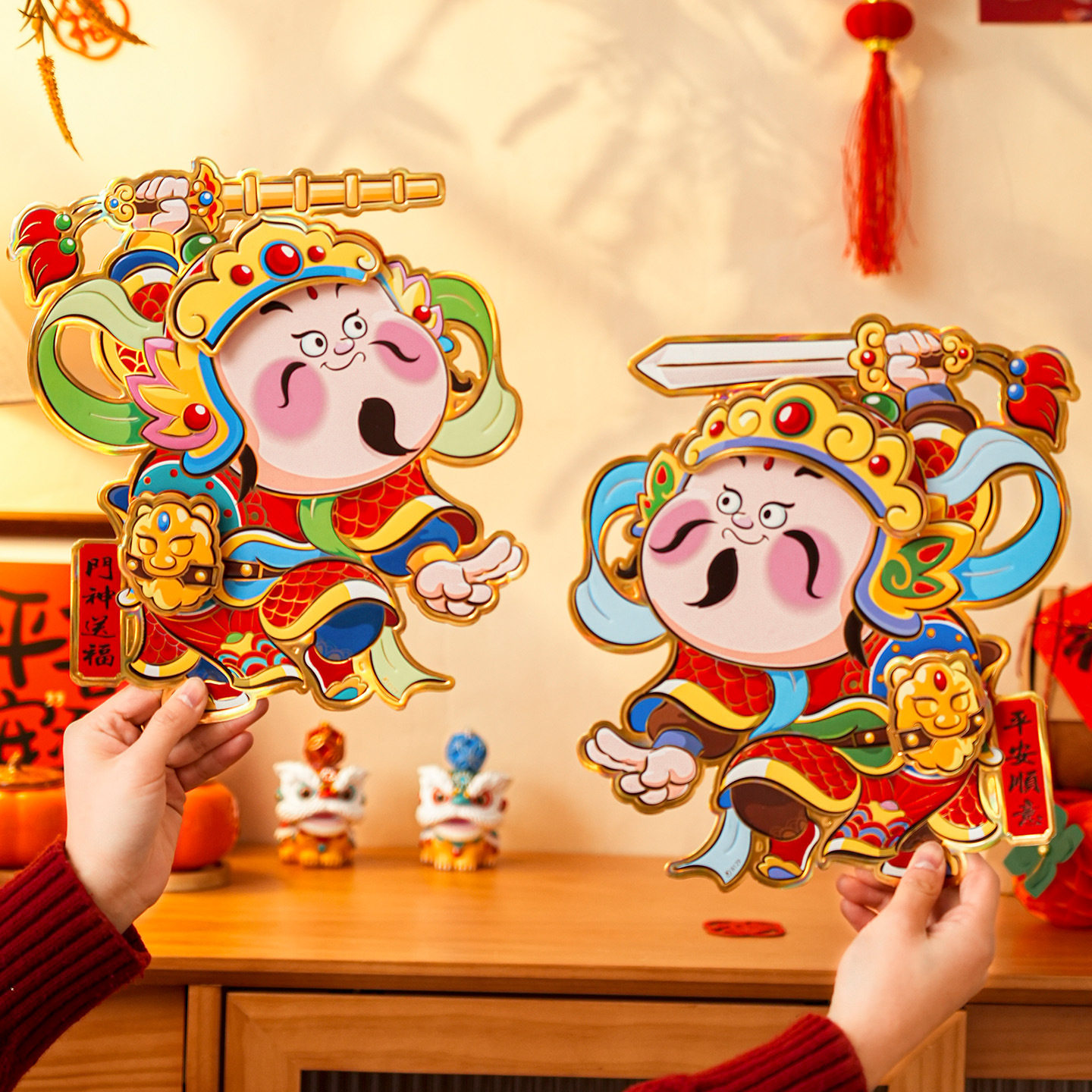 马年新年福字门贴关公张飞对贴2026新款装饰春节过年大门立体墙贴,节庆用品/礼品,福字/窗花/窗贴,淘宝优惠券,粉丝福利购,淘宝优惠卷
