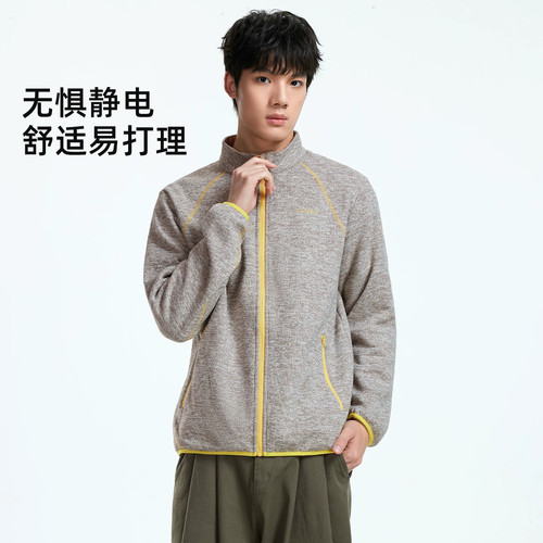 骆驼男装抓绒衣上衣男松弛感穿搭