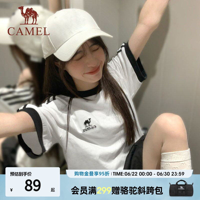 骆驼T恤女款纯棉短袖宽松复古运动风百搭休闲上衣