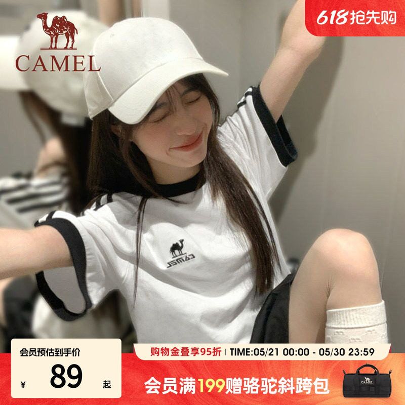 骆驼T恤女款纯棉短袖宽松复古运动风百搭休闲上衣