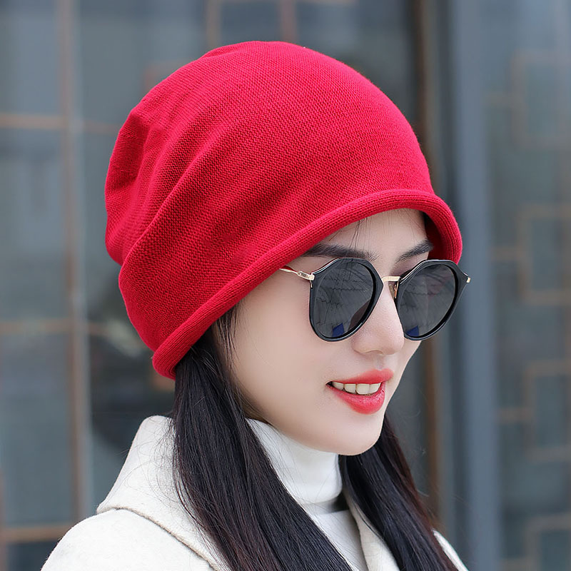 帽子女韩版秋冬季纯棉头巾帽毛线针织帽堆堆帽卷边月子帽时尚男帽