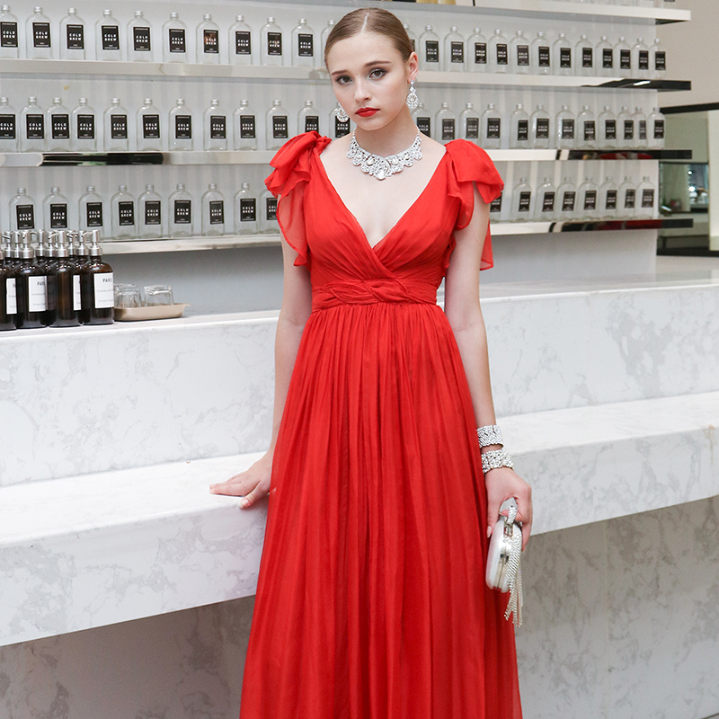 礼服LEEDY＆ME深v红色惊艳