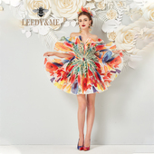 LEEDY春夏新品 公主大摆短礼裙 重奢印花压折订珠定制蝴蝶立体修身