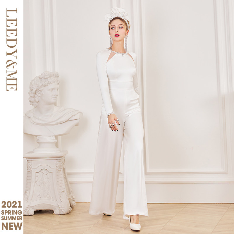 LEEDY＆ME2022新款订珠收腰人气连身阔腿裤气质范时尚连体裙裤女