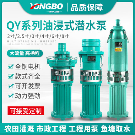 QY油浸泵潜水泵农用高扬程大流量380v三相油浸式抽水泵4/6/8/10