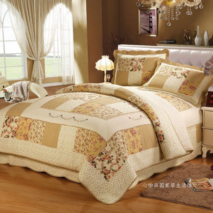 外贸纯棉美式双人床上床盖韩式绗缝被四件套欧式夹棉床单床罩被罩