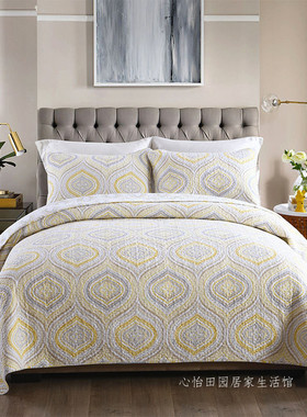 美式双面纯棉2026新款韩式轻奢高级绗缝被床盖三件套四季通用床单