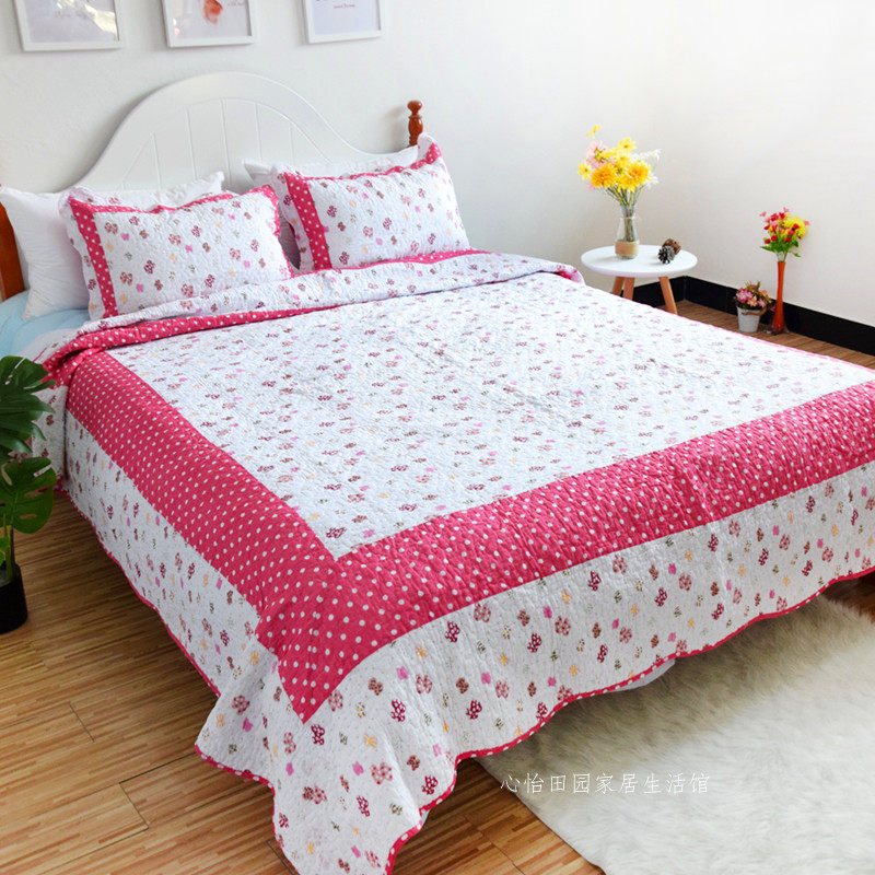 外贸出口纯棉韩国床盖绗缝被三件套欧式夹棉盖毯床单床罩空调被子
