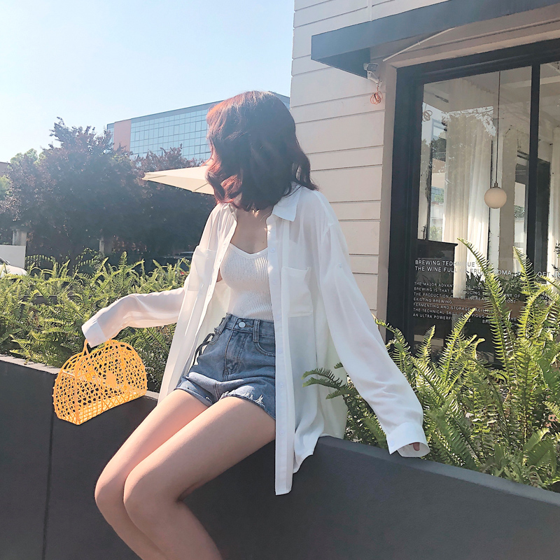 防晒衣女外套雪纺衬衫新款长袖白色衬衣宽松垂感夏季薄款开衫