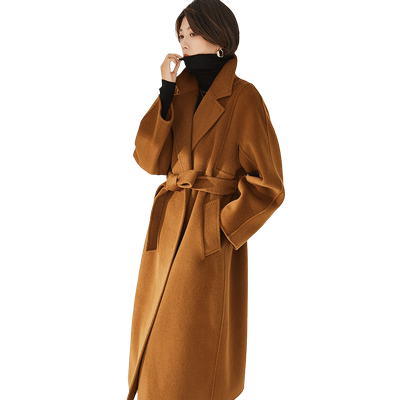 贝源焦糖色双面羊绒大衣毛呢外套