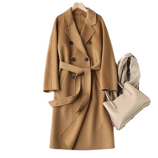 贝源高端驼色双面羊绒大衣女2025中长款茧型纯羊绒毛呢外套101801