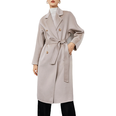 贝源m家粉色毛呢双面羊绒大衣女