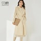 贝源高端米白色双面羊绒大衣女2025新中长款 系带过膝羊毛毛呢外套
