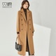 贝源2025新款 驼色骆驼绒双面大衣女加长款 过膝双排扣正肩毛呢外套