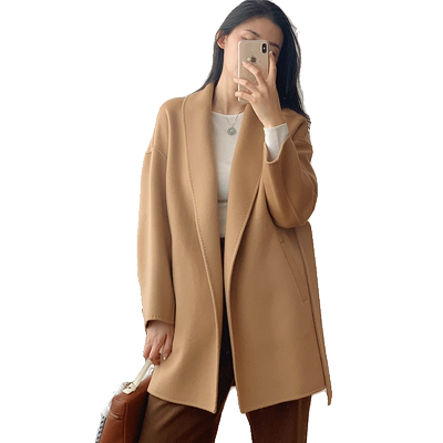 贝源双面羊绒大衣女小个子浴袍款